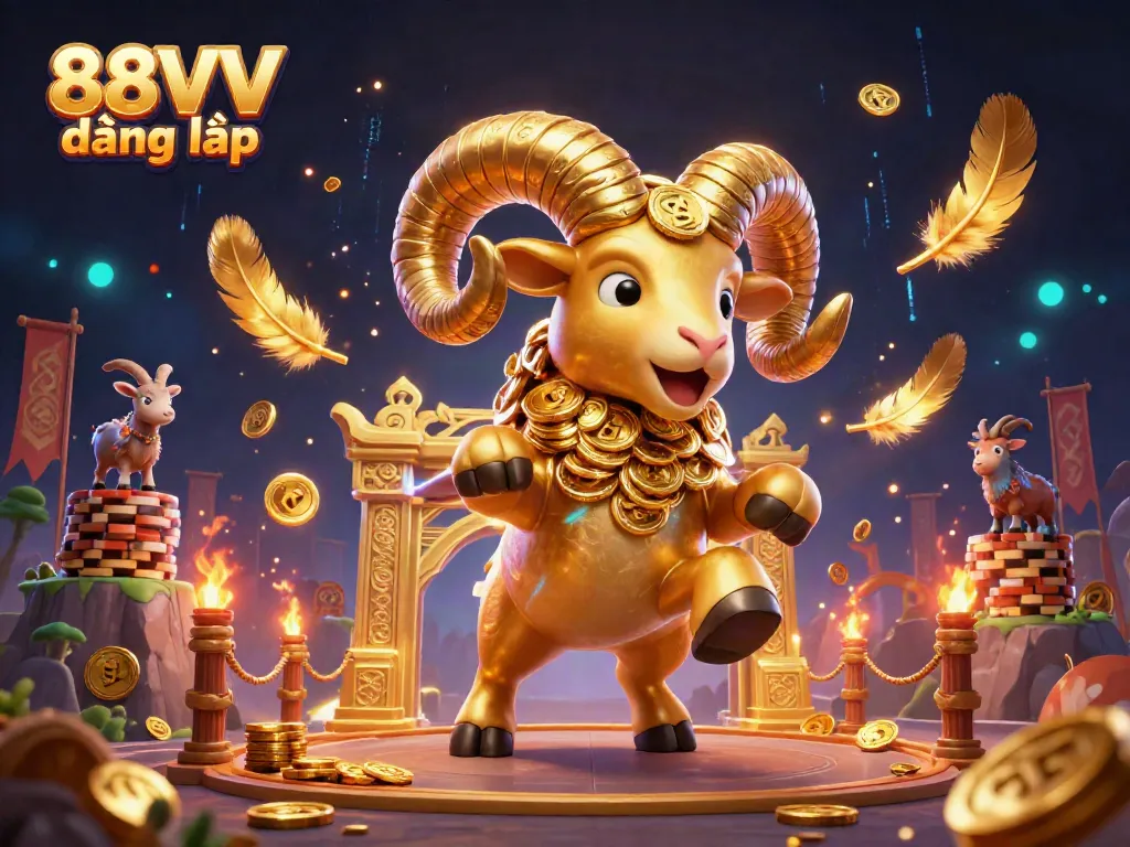 Experience the thrill of 88VV đăng nhập as a golden ram charges through a magical casino scene filled with excitement.