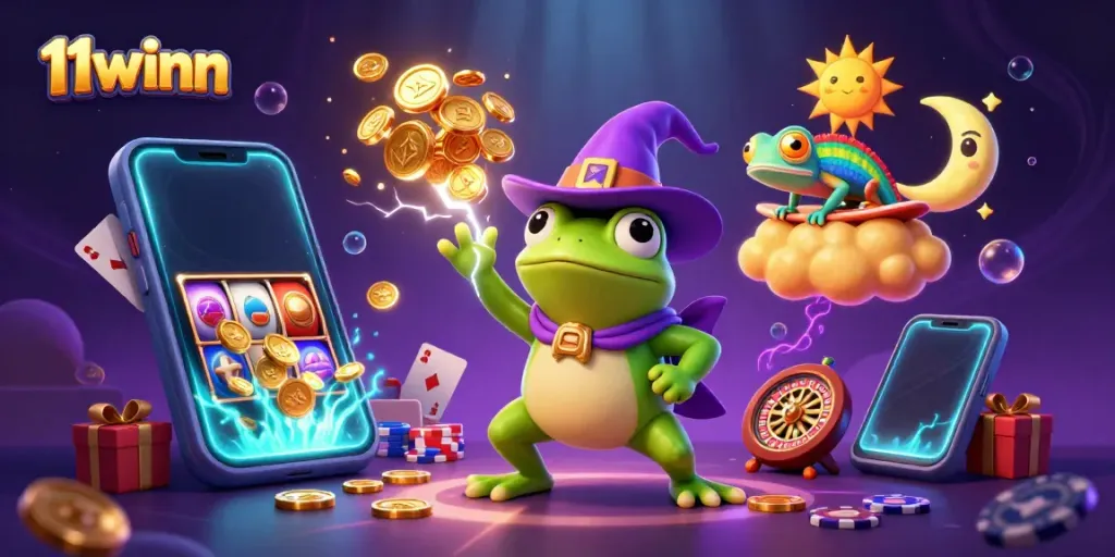 Experience winning with 11winn's vibrant online casino games featuring golden coins and thrilling characters.