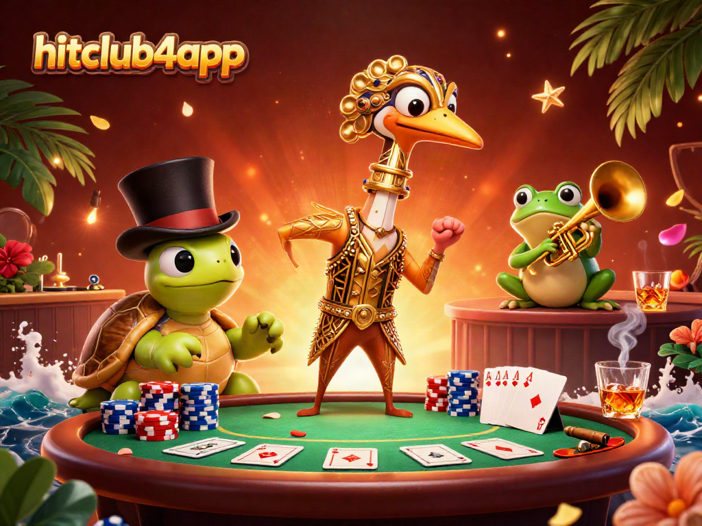 Experience winning strategies at hitclub4app with lively casino illustration showcasing poker action.