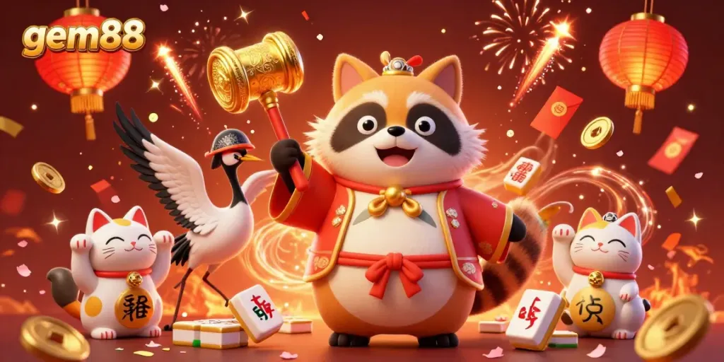 Experience thrilling gaming adventures at gem88 with our vibrant festive casino illustration showcasing luck and excitement.