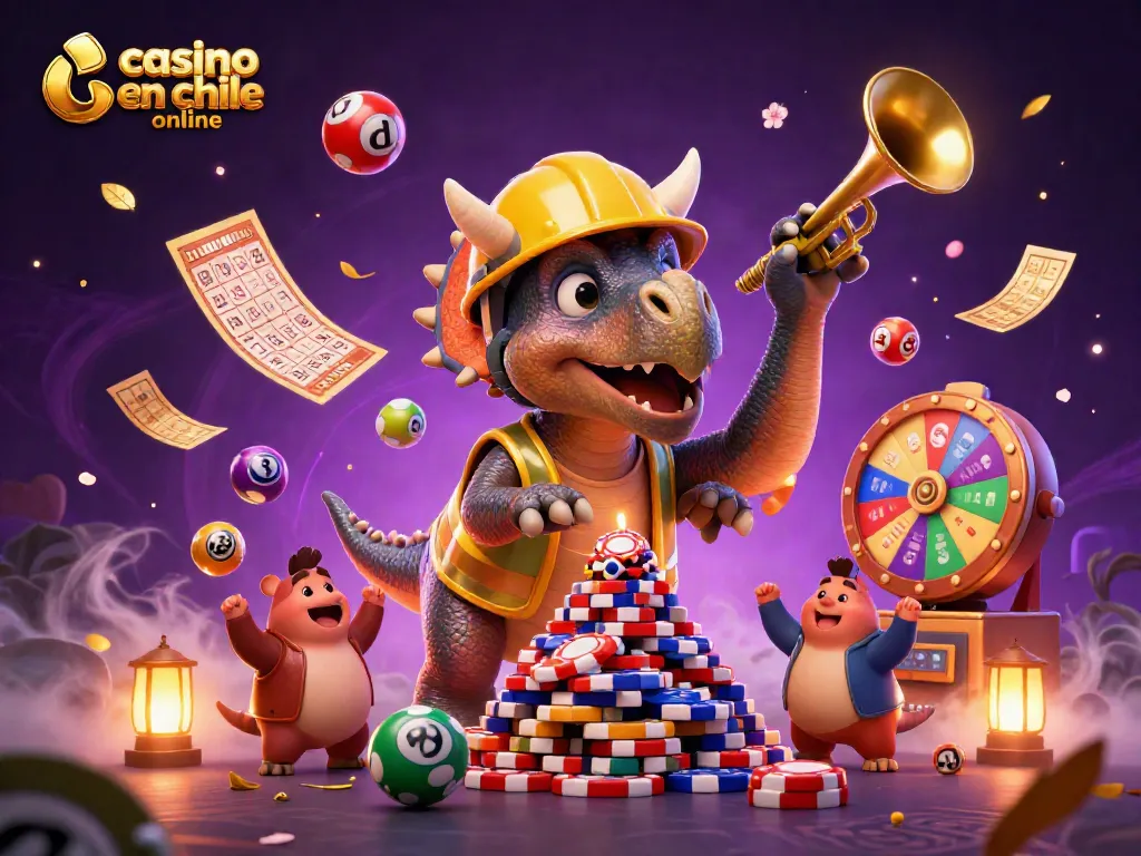 Celebrando los mejores juegos en casino en Chile online con triceratops y compys interactuando.
