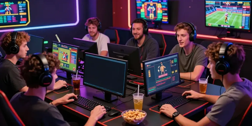 Exciting online gaming setup showcasing ta88 interface with friends discussing strategies.